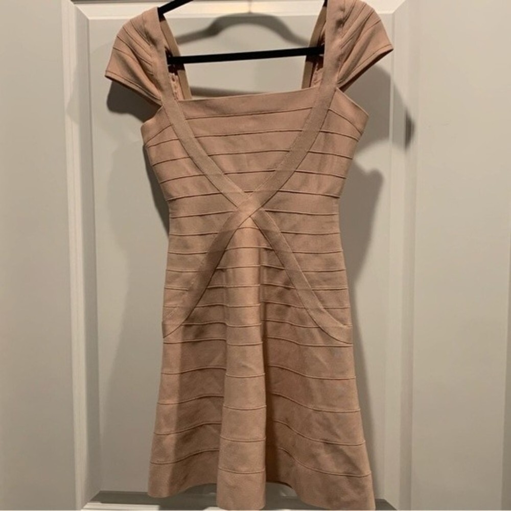 HERVE LEGER neutral cream pink dress size small